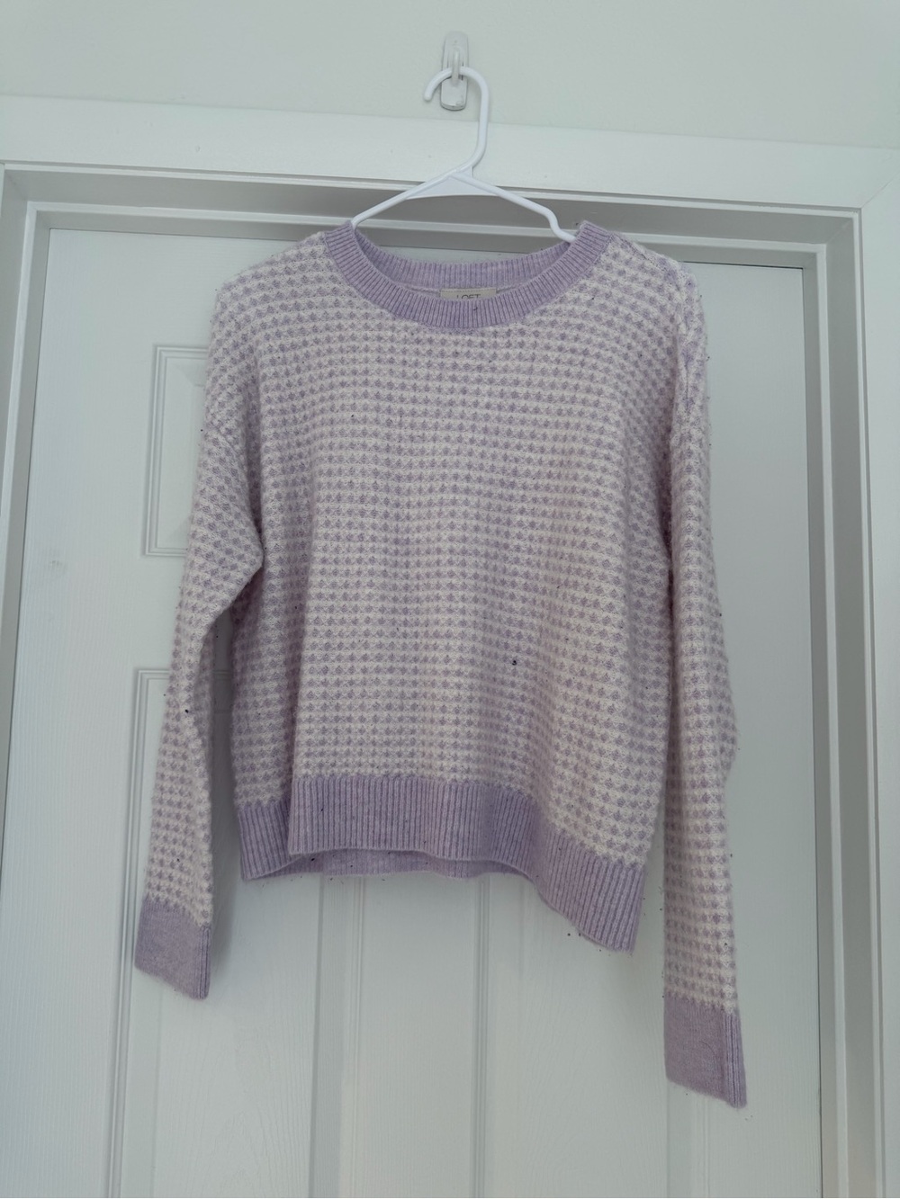 LOFT Lilac & Cream Waffle Knit Crewneck Sweater
